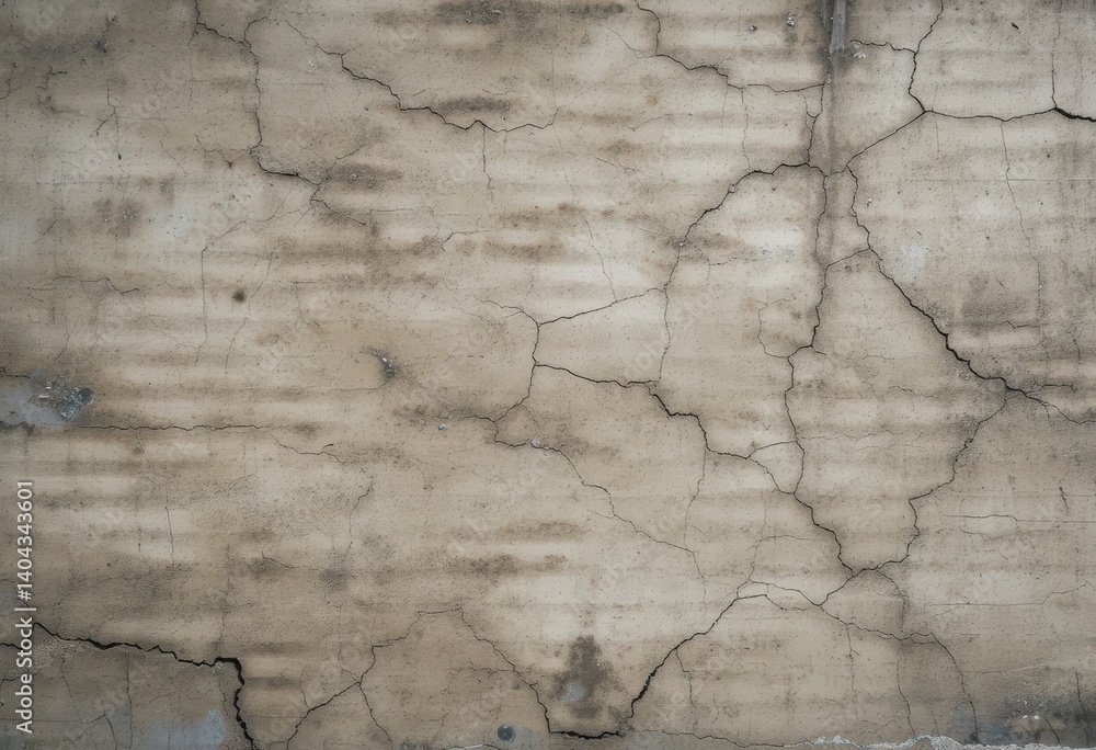 Poster a weathered wall displaying numerous cracks and patches of dirt, showcasing its age and neglect. the