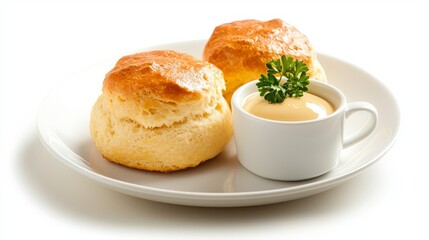 A cozy meal, savory soup and crusty bread served on rustic plate warm