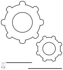 Two minimalist gear outlines of different sizes symbolize mechanical connection, teamwork, and working systems. Ideal for engineering, innovation, workflow, problem-solving, strategy, organization
