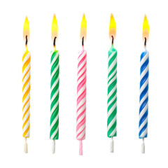 Colorful birthday candles isolated on white background