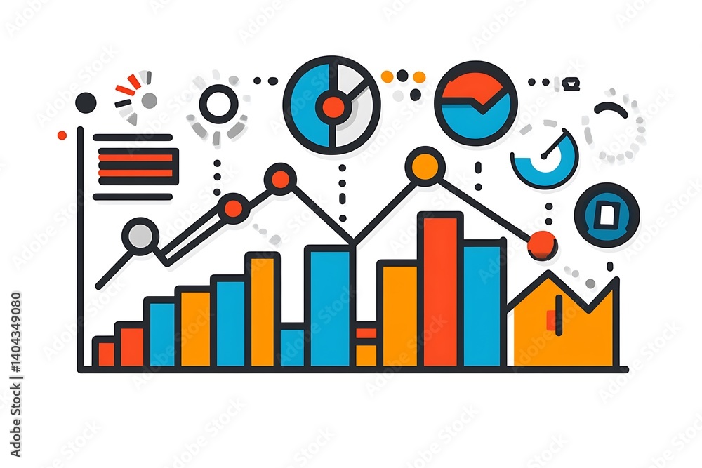 Poster visualizing data: a vibrant illustration depicting financial analytics, with dynamic charts, graphs,