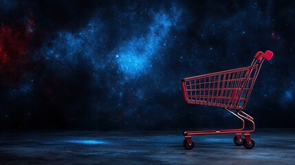 Shopping cart against a cosmic background