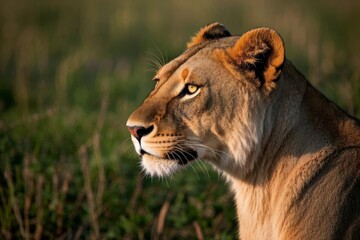 Obraz premium araffe sitting in the grass looking off into the distance