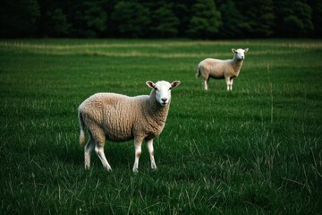 Obraz premium there are two sheep standing in a field of grass