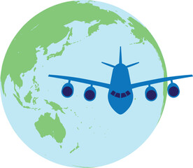 世界をつなぐ飛行機と地球のイラスト – 旅行・ビジネス・学習に最適