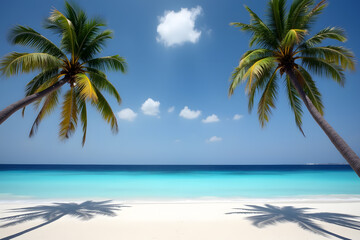 Tropical Beach with Palm Trees and Turquoise Ocean