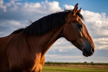 Obraz premium there is a brown horse standing in a field with a cloudy sky