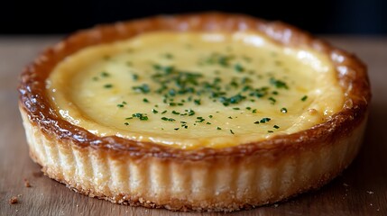 Lemon Tart with Parsley: A close-up view of a beautifully crafted lemon tart with a golden crust and a smooth, creamy filling.  A sprinkle of fresh parsley adds a pop of color and flavor.