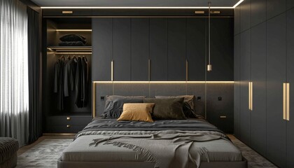 Maximizing space with a chic wardrobe surrounding the sleeping area.