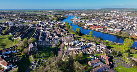 Aerial view of Residential homes and business in Coleraine Town Co Antrim and Derry Northern Ireland