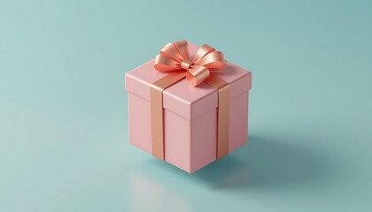 Obraz premium Pink Gift Box with Bow on Blue Background Celebration Present