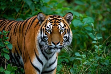 Fototapeta premium there is a tiger that is walking through the grass