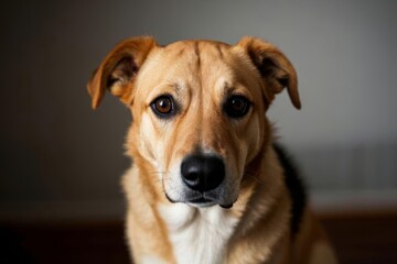 there is a dog that is looking at the camera