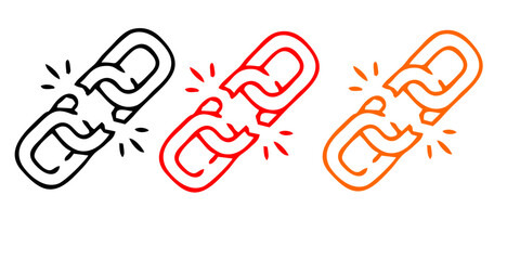 Broken chain link vector icon. Wreck chain link icon