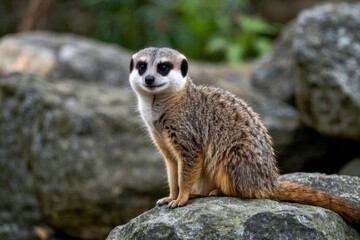 Fototapeta premium there is a small animal sitting on a rock in the woods