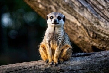 Fototapeta premium there is a small meerkat sitting on a log in the sun