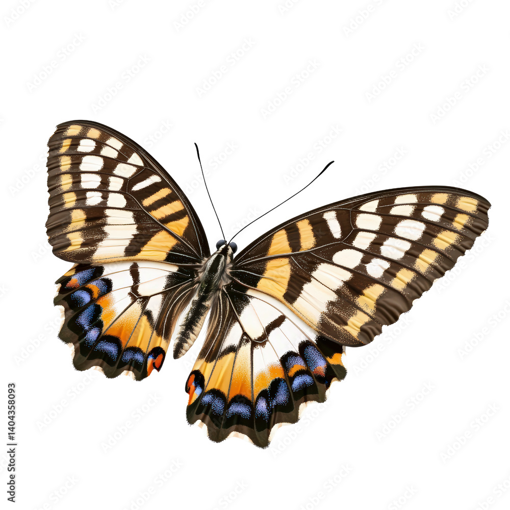 Poster a stunning butterfly resting gracefully against a deep black background highlighting its intricate p