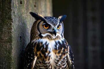 Obraz premium there is a owl that is sitting on a tree stump