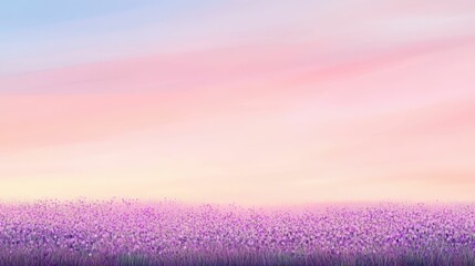 Fototapeta premium Pastel sky above purple wildflowers.