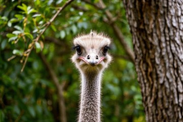 there is a ostrich that is looking at the camera