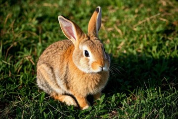 Fototapeta premium there is a small rabbit that is sitting in the grass