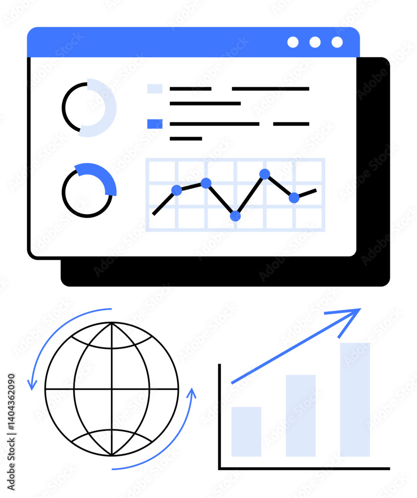 Poster data charts, graphs, and global network icons displaying metrics and trends. ideal for business anal