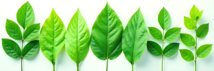 Obraz premium Collection of various green leaves on white background with clipping path, lush, natural