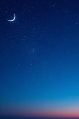Dark blue sky with twinkling stars and crescent moon, night, celestial