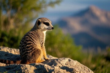 Fototapeta premium there is a small meerkat sitting on a rock in the wilderness