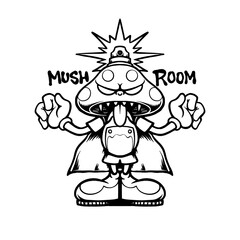 Line art vector of a unique mushroom with a spray paint can as its head, complete with detailed caps. Creative fusion of nature and street art, perfect for graffiti and urban-themed designs.