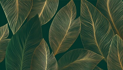 Luxury Nature green background vector. Floral pattern, Tropical plant line arts, Vector illustration. Generated image