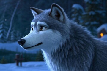 Obraz premium arafed wolf staring at something in the distance in a snowy forest