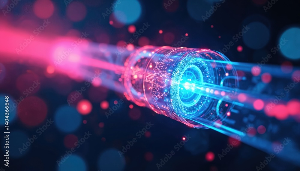 Leinwandbilder futuristic tech abstract image data transmission through fiber optic cable section. glowing blue, re