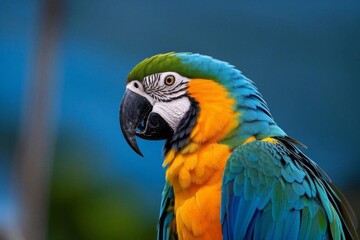 Naklejka premium araffy parrot with a blue and yellow feathers and a green head