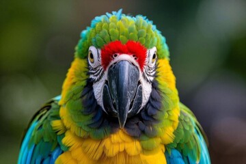 Obraz premium brightly colored parrot with red and green feathers sitting on a branch