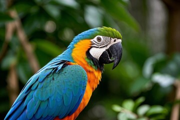 Obraz premium araffy colorful parrot sitting on a branch in a tropical setting