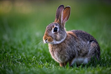 there is a rabbit that is sitting in the grass