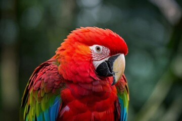 Fototapeta premium araffe parrot with red and green feathers sitting on a branch