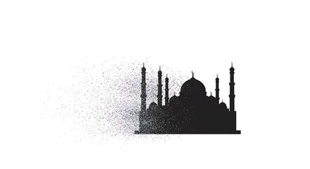 Obraz premium Elegant silhouette illustration of a mosque fading into digital particles