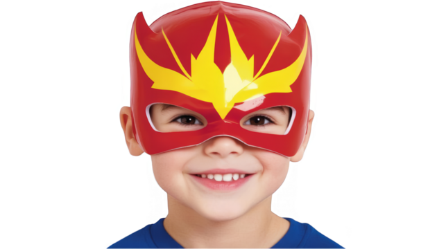Portrait Of A Smiling Boy Wearing Red And Yellow Superhero Mask Illustration
