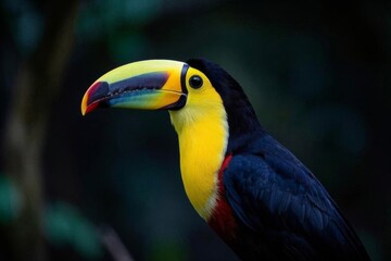 Obraz premium brightly colored bird with a black beak and yellow and red beak