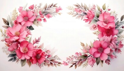 Obraz premium Feminine Pink Watercolor Floral Frame with Soft Brushstroke Textures for Text