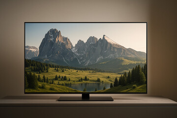 Mountain Landscape Displayed on Modern TV  