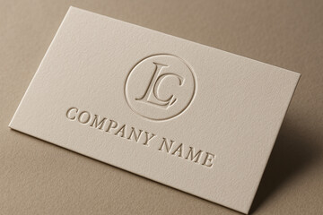 Embossed Logo Mockup on Business Card Against Neutral Background  