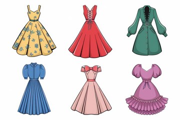 Six Vintage Dresses Collection: A Fashion Illustration