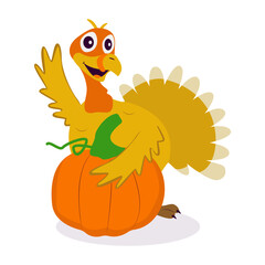 Illustration of Happy Thanksgiving Turkey. Vector Cartoon Character.