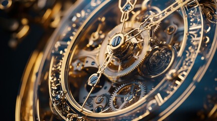 Fototapeta premium Close-up of a Complex Gold Watch Mechanism