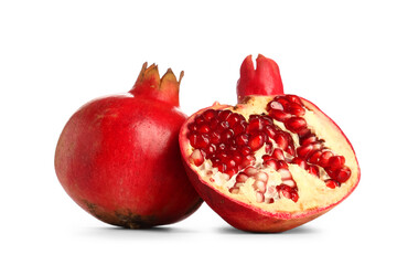 Fresh ripe pomegranates on white background