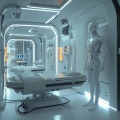 Futuristic Medical Facility with Advanced Technology and Robotics