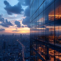 Modern skyscraper cityscape at sunset high resolution picture